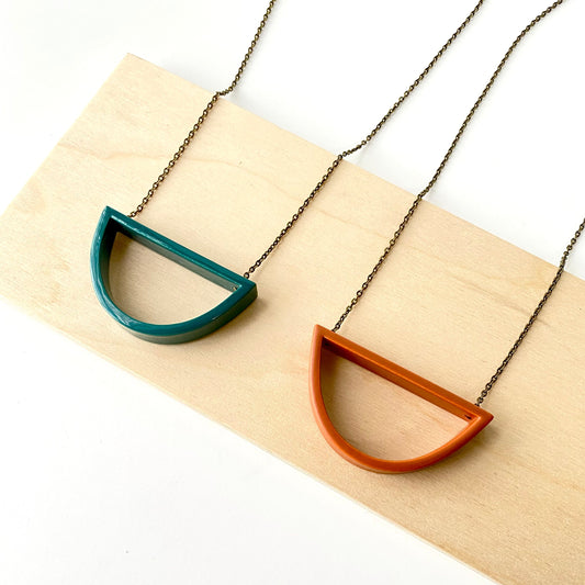 Capped Curve Necklace - Terra Cotta & Lagoon