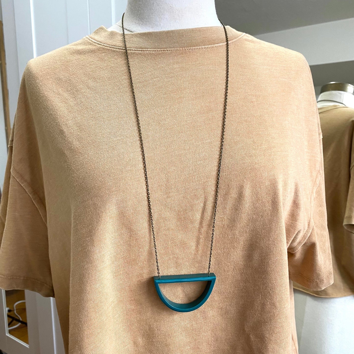 Capped Curve Necklace - Terra Cotta & Lagoon